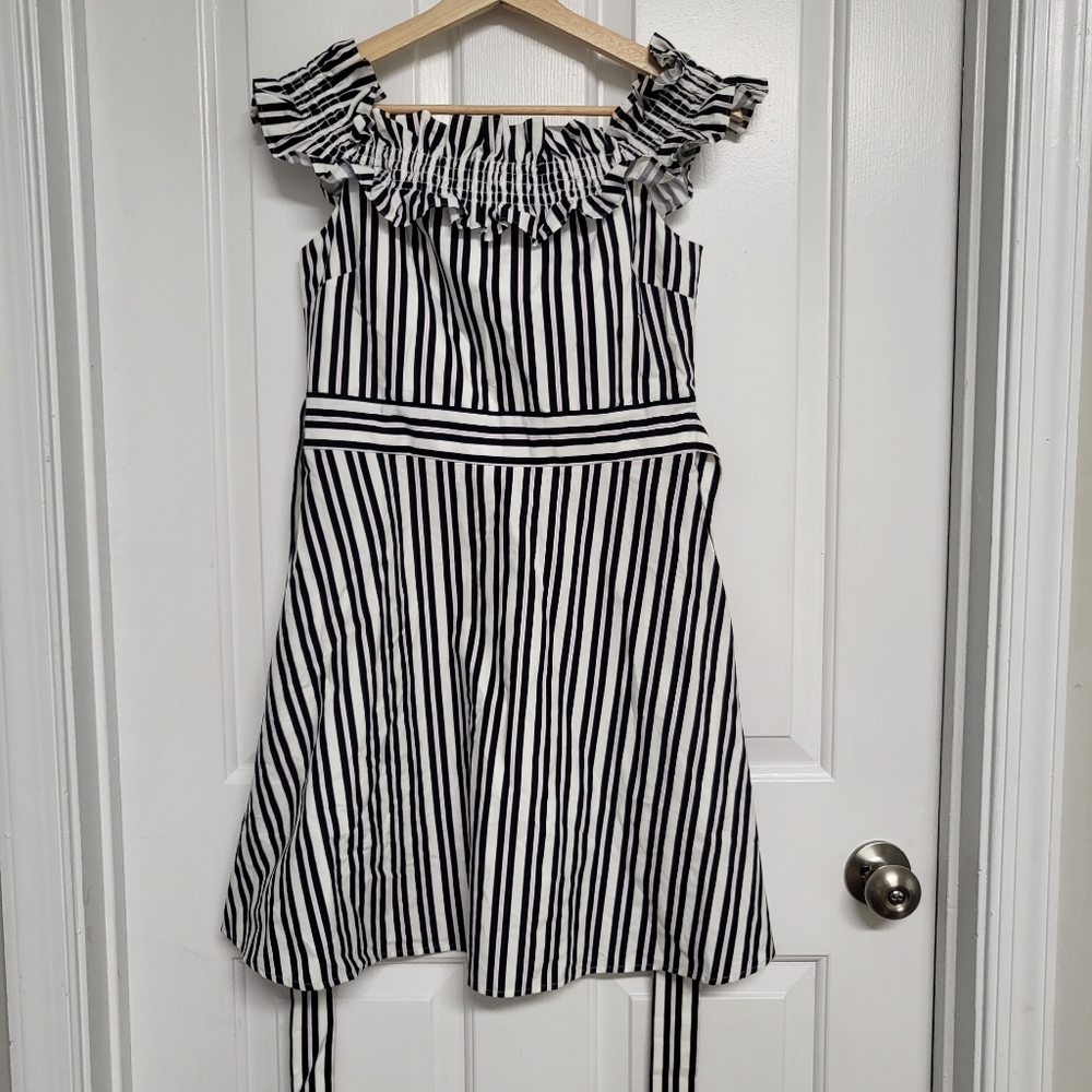 KATE SPADE NEW YORK Black and White Candy Stripe Off-the-Shoulder Dress Size 6